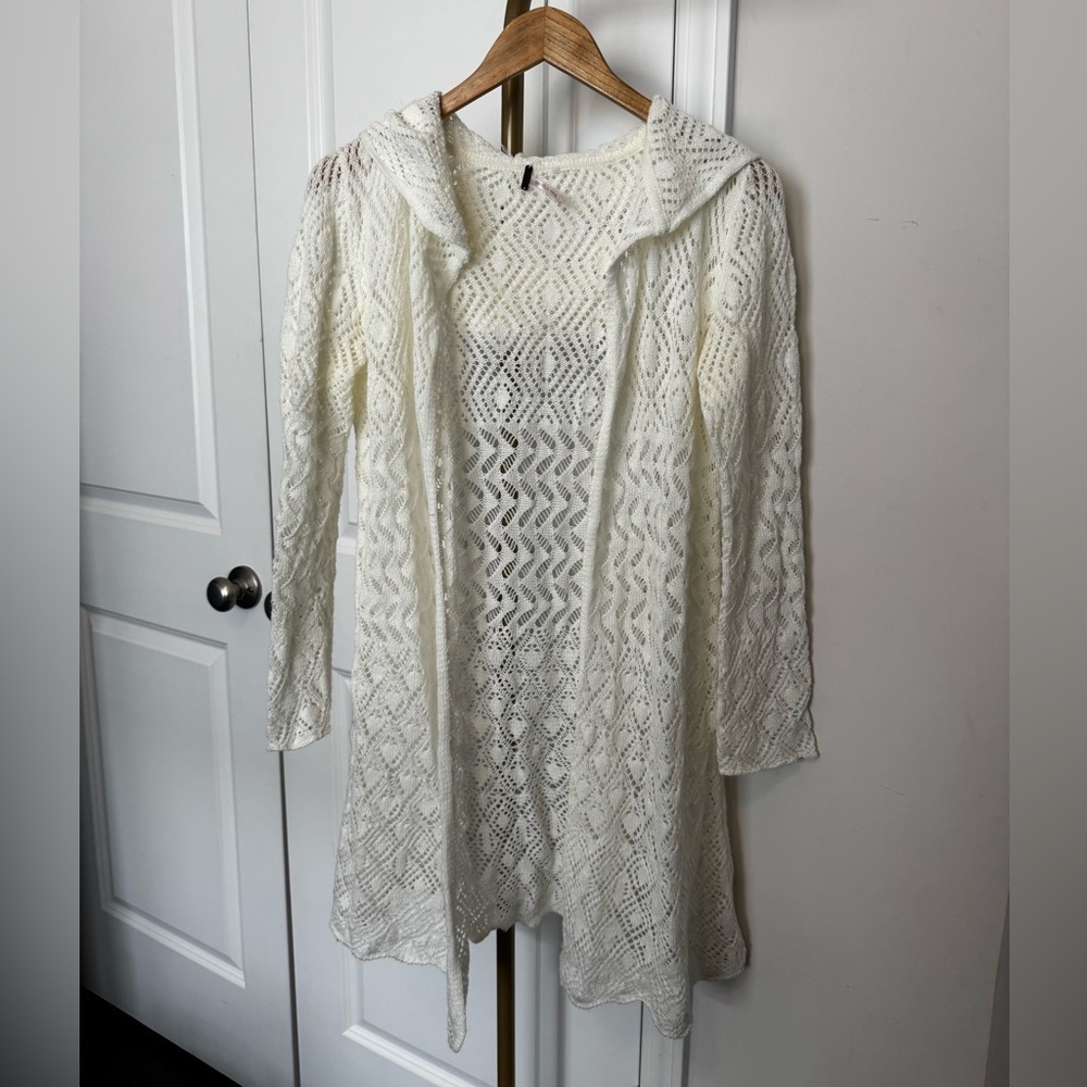 Poof! Cream Open-Knit Hooded Cardigan